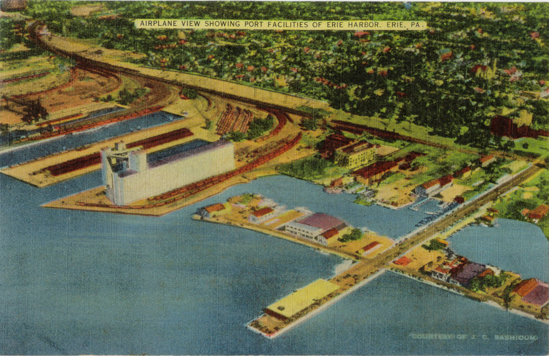 Airplane View Showing Port Facilities of Erie Harbor, Erie PA