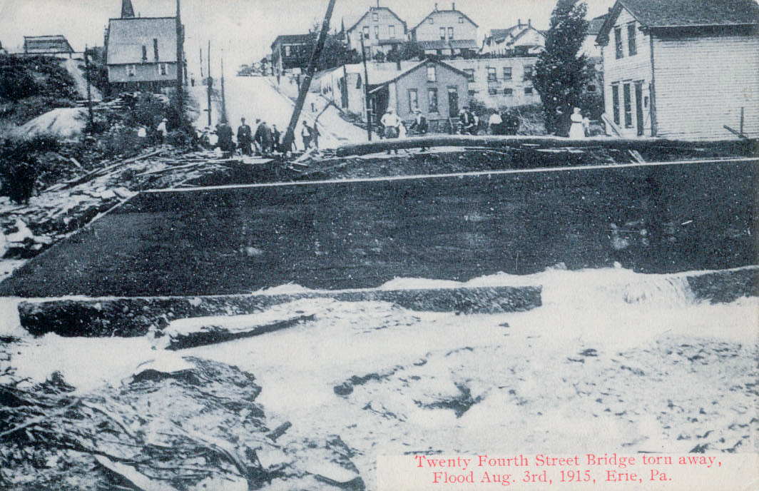 Twenty Fourth Street Bridge torn away, Flood Aug 3rd 1915, Erie PA