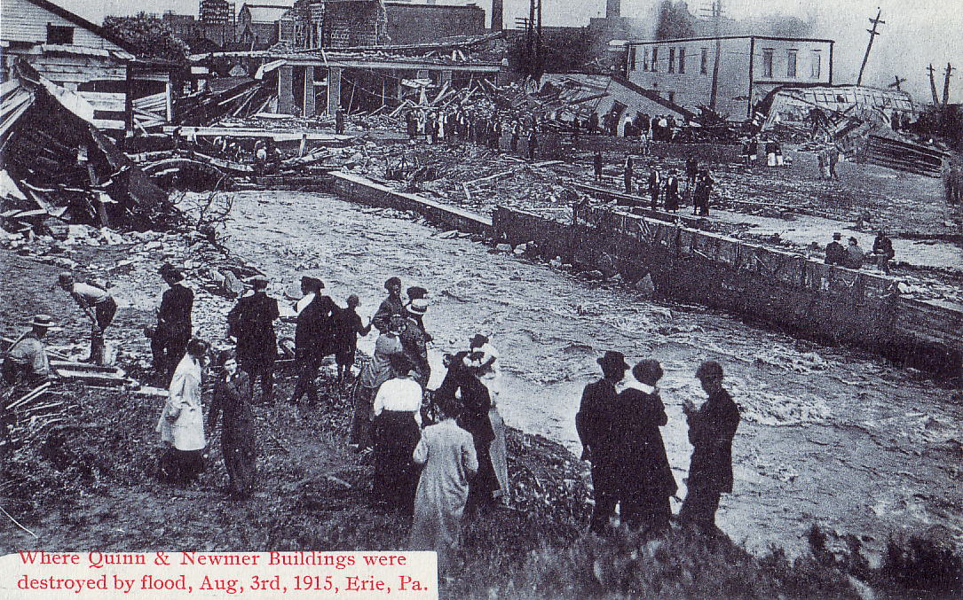 Wheree Quinn & Newmer Buildings were destroyed by flood, Aug 3rd 1915, Erie PA