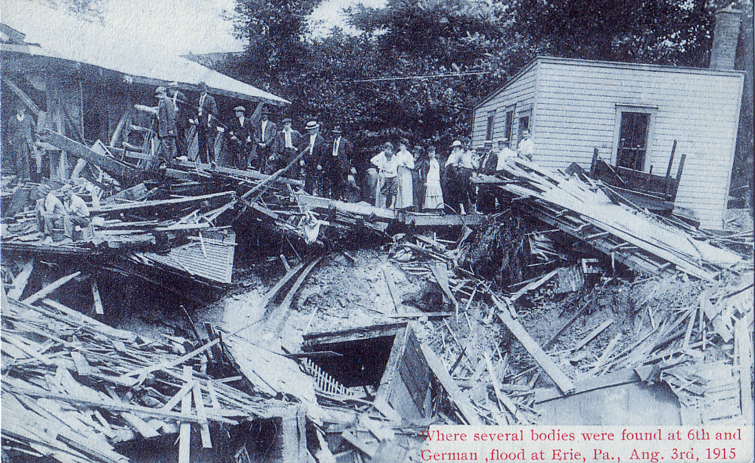 Where several bodies were found at 6th and German, flood at Erie PA, Aug 3rd, 1915