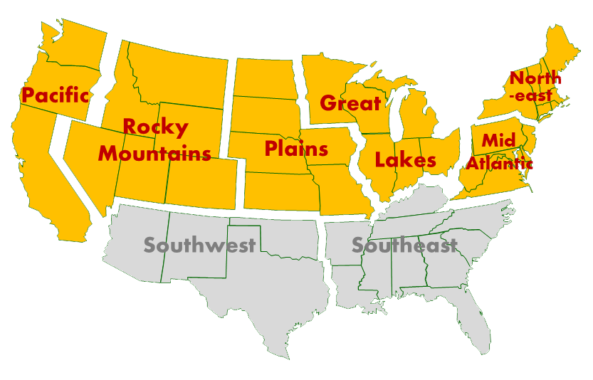 US Map Outlining Regions